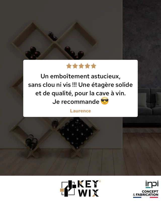 Votre avis compte pour nous ! 

Merci pour cet avis très positif 🤎

La satisfaction client est au cœur de nos préoccupations ! 

Vous aussi, donnez-nous votre avis ! 👉 https://www.facebook.com/keywixconcept/

#madeinfrance #keywix #caveavin